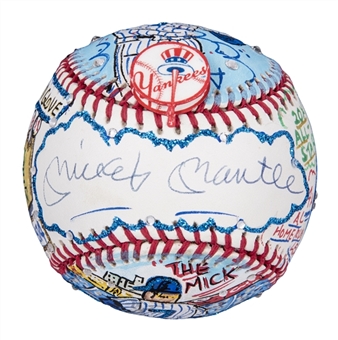 Mickey Mantle Signed Charles Fazzino Painted Baseball (UDA)